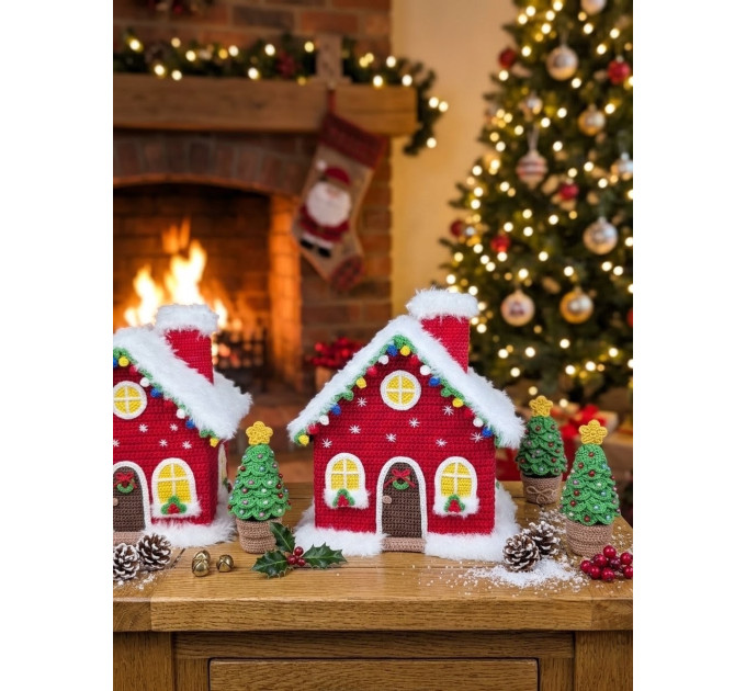 Crochet Christmas Village House and Trees PDF Pattern