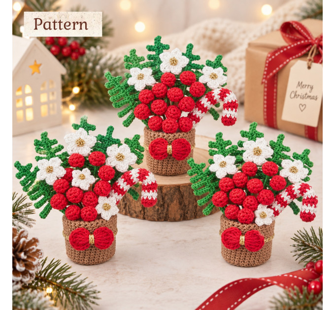 Christmas Crochet Decor Pattern – Holiday Flower Arrangement