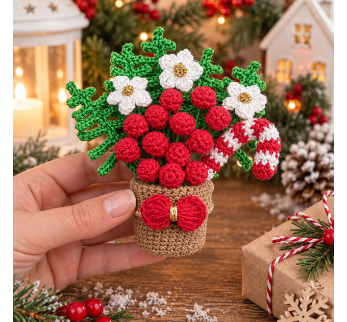 Christmas Crochet Decor Pattern – Holiday Flower Arrangement