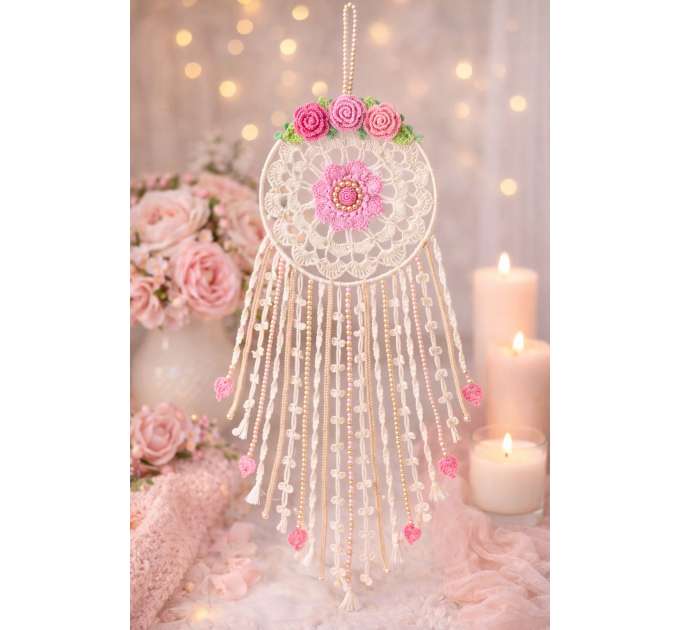 Crochet Dreamcatcher Pattern with Roses and Floral Wall Hanging Decor