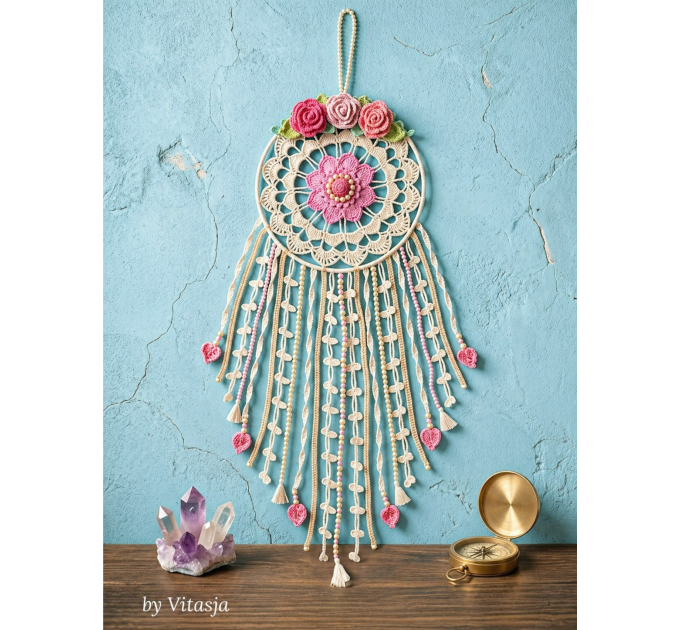 Crochet Dreamcatcher Pattern with Roses and Floral Wall Hanging Decor