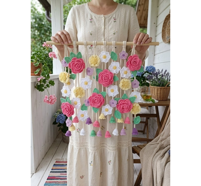 Crochet Flower Wall Hanging Pattern with Roses and Floral Garland