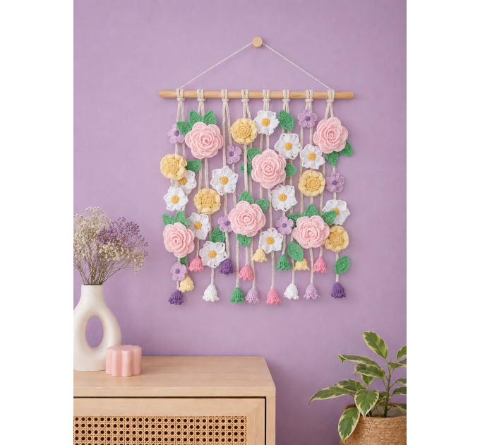 Crochet Flower Wall Hanging Pattern with Roses and Floral Garland