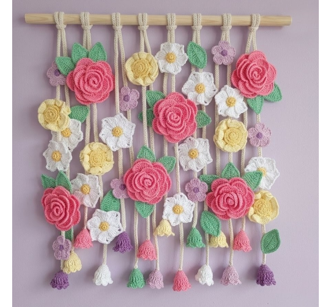 Crochet Flower Wall Hanging Pattern with Roses and Floral Garland