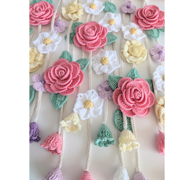 Crochet Flower Wall Hanging Pattern with Roses and Floral Garland