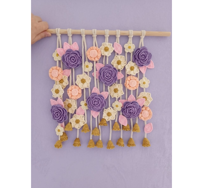 Crochet Flower Wall Hanging Pattern with Roses and Floral Garland