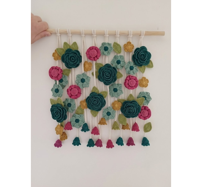 Crochet Flower Wall Hanging Pattern with Roses and Floral Garland