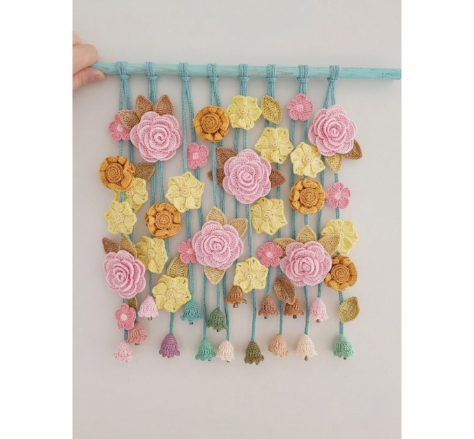 Crochet Flower Wall Hanging Pattern with Roses and Floral Garland