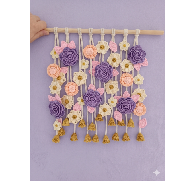 Crochet Flower Wall Hanging Pattern with Roses and Floral Garland