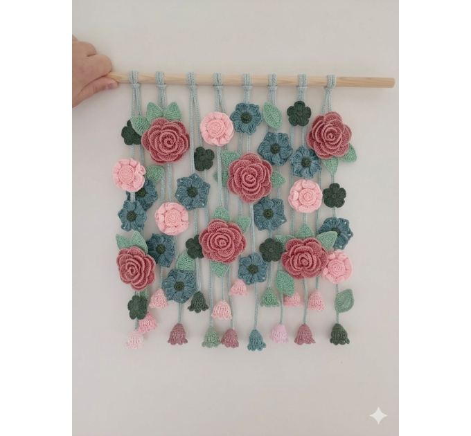 Crochet Flower Wall Hanging Pattern with Roses and Floral Garland