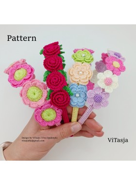 Patterns for four types crochet headbands with flowers