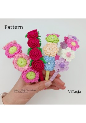 Patterns for four types crochet headbands with flowers Patterns for four types crochet headbands with flowers