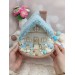 Handmade Crochet House with Blue Roof – Coastal Style Home Décor