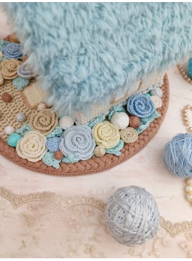  Handmade Crochet House with Blue Fluffy Roof – Dreamy Coastal-Inspired Décor