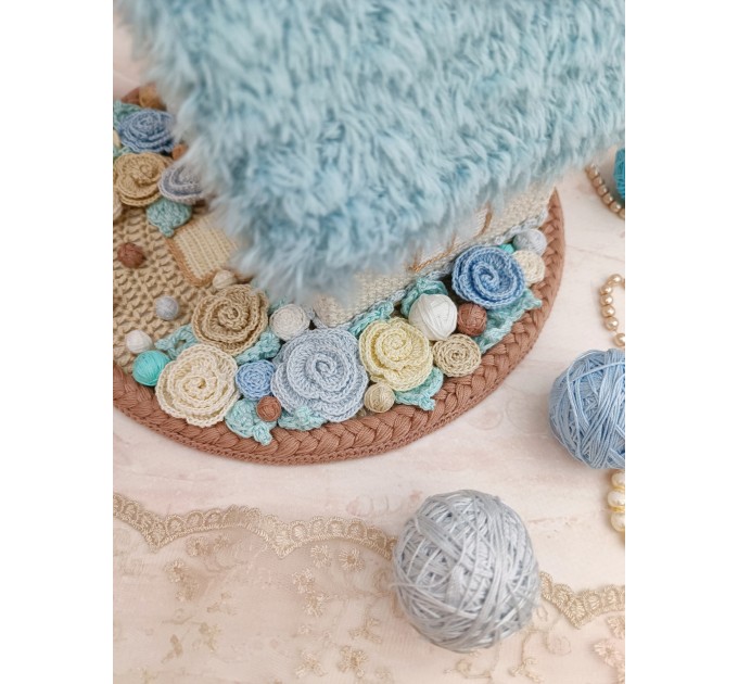 Handmade Crochet House with Blue Roof – Coastal Style Home Décor