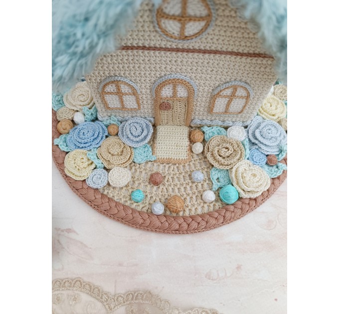 Handmade Crochet House with Blue Roof – Coastal Style Home Décor