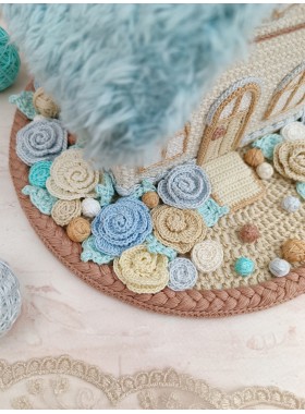  Handmade Crochet House with Blue Fluffy Roof – Dreamy Coastal-Inspired Décor