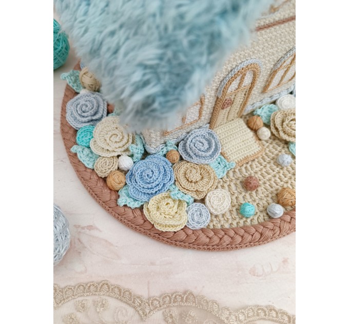 Handmade Crochet House with Blue Roof – Coastal Style Home Décor
