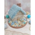 Handmade Crochet House with Blue Roof – Coastal Style Home Décor