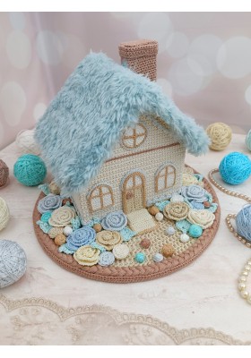 Handmade Crochet House with Blue Fluffy Roof – Dreamy Coastal-Inspired Décor Handmade Crochet House with Blue Fluffy Roof – Dreamy Coastal-Inspired Décor