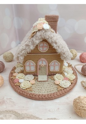 Handmade Crochet Cottage with Fluffy Roof – Neutral Decor Handmade Crochet Cottage with Fluffy Roof – Neutral Decor