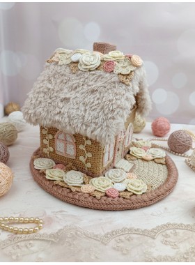 Handmade Crochet Cottage with Fluffy Roof – Neutral Decor