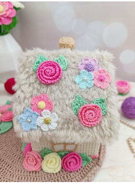 Handmade Crochet House with Colorful Flowers – Whimsical Cottagecore Gift