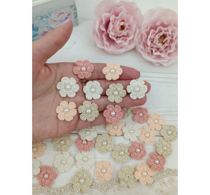 Flowers for craft, 40pcs. Sewing flower embellishment. Neutral color flowers. Junk Journal Decor. Miniature supplies. Making accessori