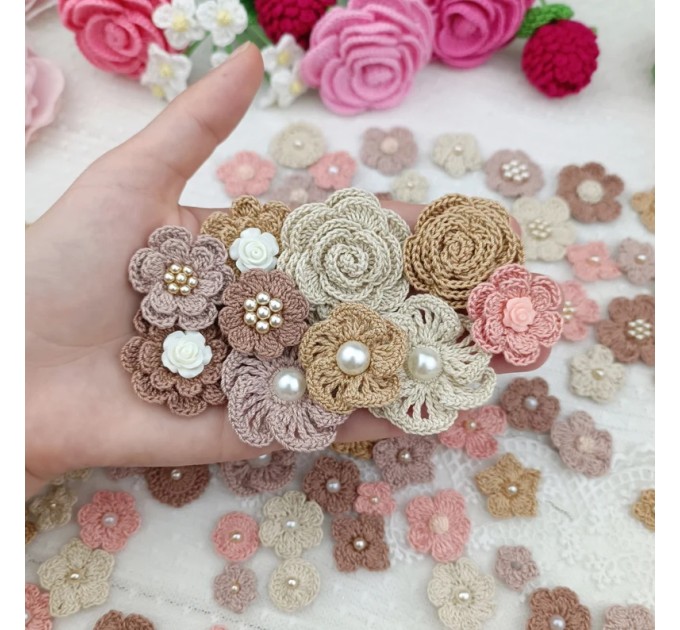 Set of small flowers for craft,100 pcs/ Sewing embellishment/ Craft DIY flowers/ Pearl flowers /Junk journal decor/ Hairband/ Scrapbooking