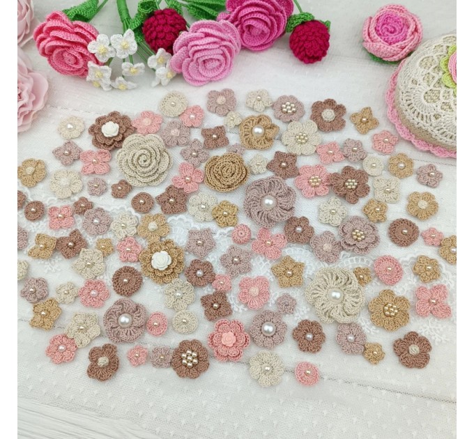 Set of small flowers for craft,100 pcs/ Sewing embellishment/ Craft DIY flowers/ Pearl flowers /Junk journal decor/ Hairband/ Scrapbooking