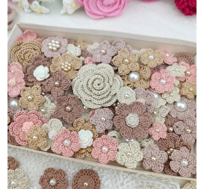 Set of small flowers for craft,100 pcs/ Sewing embellishment/ Craft DIY flowers/ Pearl flowers /Junk journal decor/ Hairband/ Scrapbooking