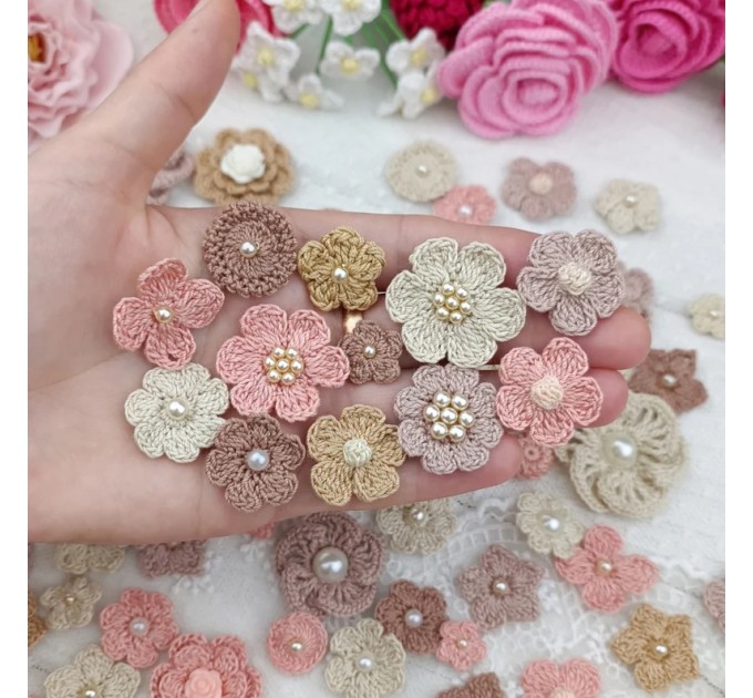 Set of small flowers for craft,100 pcs/ Sewing embellishment/ Craft DIY flowers/ Pearl flowers /Junk journal decor/ Hairband/ Scrapbooking