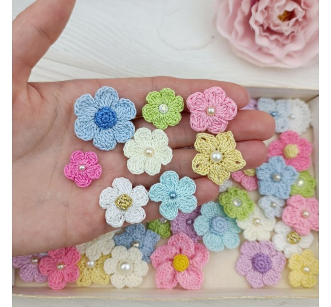 Flowers for craft, 30 pcs. Flowers for scrapbooking. Sewing flower embellishment. Making hair band. Multicolored flowers. Appliques.