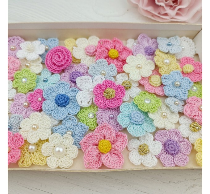 Flowers for craft, 30 pcs. Flowers for scrapbooking. Sewing flower embellishment. Making hair band. Multicolored flowers. Appliques.