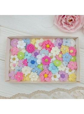 Flowers for craft, 30 pcs. Flowers for scrapbooking. Sewing flower embellishment. Making hair band. Multicolored flowers. Appliques.