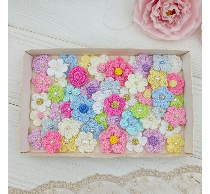 Flowers for craft, 30 pcs. Flowers for scrapbooking. Sewing flower embellishment. Making hair band. Multicolored flowers. Appliques.