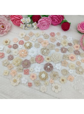 Set of small flowers for craft,80 pcs/Sewing embellishment/Craft DIY flowers/Pearl flowers /Junk journal decor/ Hairband flower Scrapbooking