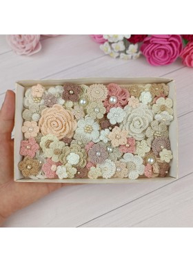 Flowers for craft, 80pcs. Sewing flower embellishment. Imitation of vintage flowers. Wedding decoration. Brooch Flower. Hairband flower.