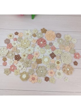 Flowers for craft, 80pcs. Sewing flower embellishment. Imitation of vintage flowers. Wedding decoration. Brooch Flower. Hairband flower.