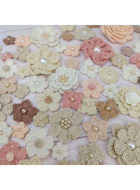 Flowers for craft, 80pcs. Sewing flower embellishment. Imitation of vintage flowers. Wedding decoration. Brooch Flower. Hairband flower.