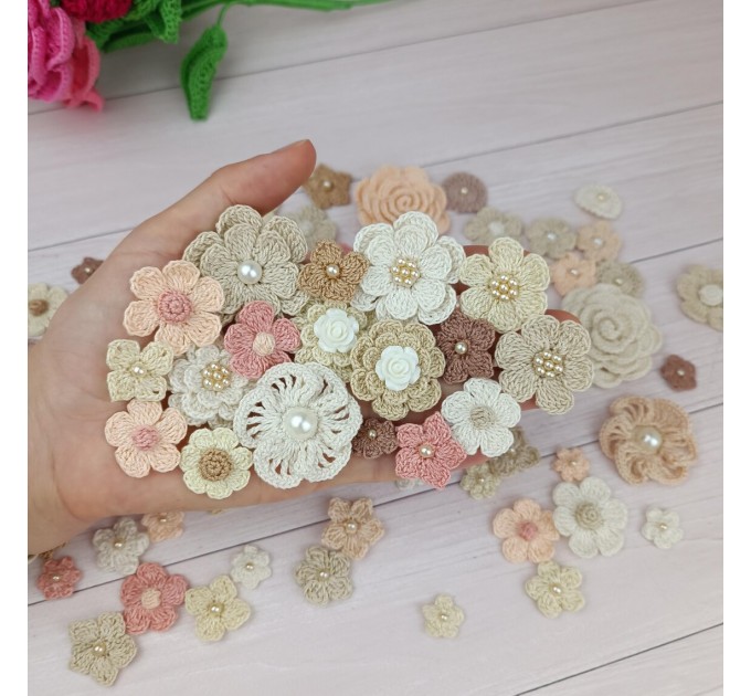 Flowers for craft, 80pcs. Sewing flower embellishment. Imitation of vintage flowers. Wedding decoration. Brooch Flower. Hairband flower.