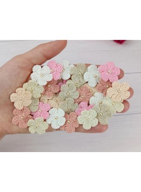 Flowers for craft, 30pcs. Flowers for scrapbooking. Shabby flowers. Crafts DIY. Pearl center flowers. Junk journal item.Flowers embellished.