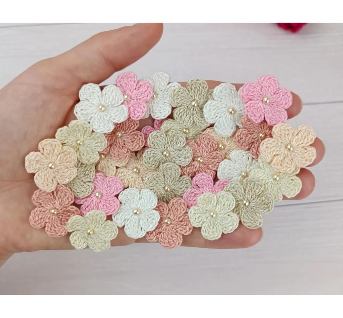 Flowers for craft, 30pcs. Flowers for scrapbooking. Shabby flowers. Crafts DIY. Pearl center flowers. Junk journal item.Flowers embellished.