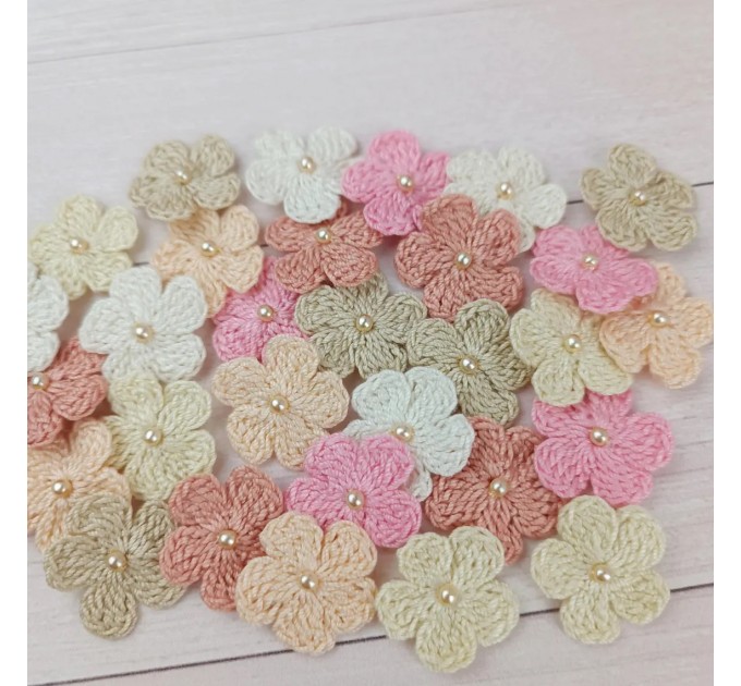 Flowers for craft, 30pcs. Flowers for scrapbooking. Shabby flowers. Crafts DIY. Pearl center flowers. Junk journal item.Flowers embellished.