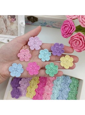 Crochet flowers 40pcs. Flowers for scrapbooking. Sewing flower embellishment. Making hair band. Colorful craft. Baby craft embellis.Applique