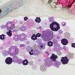 Set of crocheted flowers, 70pcs. Purple craft flowers. Flowers for scrapbooking. Sewing flower embellishment. Making hair band.