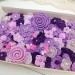 Set of crocheted flowers, 70pcs. Purple craft flowers. Flowers for scrapbooking. Sewing flower embellishment. Making hair band.