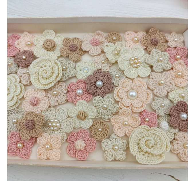 Flowers for craft, 50pcs. Sewing flower embellishment. Neutral color flowers. Junk Journal Decor. Miniature supplies. Making accessories.