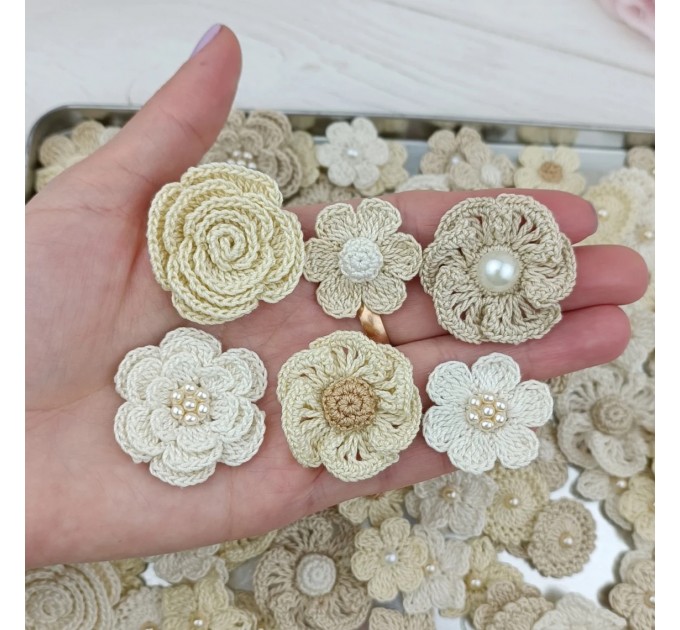 Flowers for crafts,100pcs. Sewing embellishment.Craft DIY flowers. Pearl flowers for craft.Junk journal decor. Hairband flower. Scrapbooking