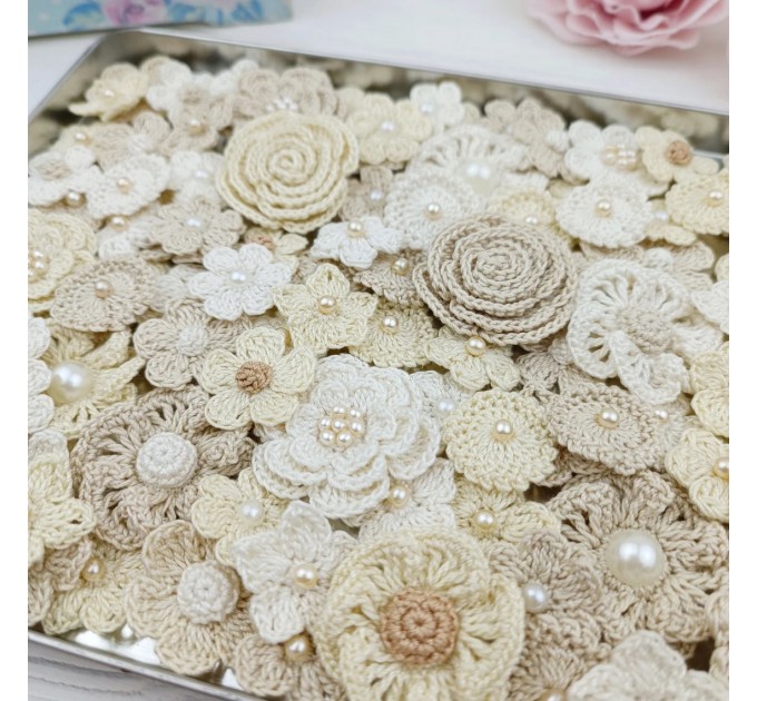 Flowers for crafts,100pcs. Sewing embellishment.Craft DIY flowers. Pearl flowers for craft.Junk journal decor. Hairband flower. Scrapbooking